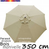Parasol Lacanau Soie Grège 350 cm structure Bois et manivelle