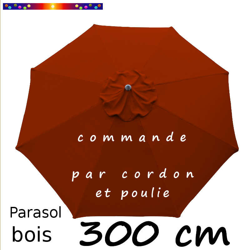 Parasol Lacanau Terracotta 300 cm Bois : Toile vue de dessus Parasol Lacanau Terracotta 300 cm Bois : Toile vue de dessus