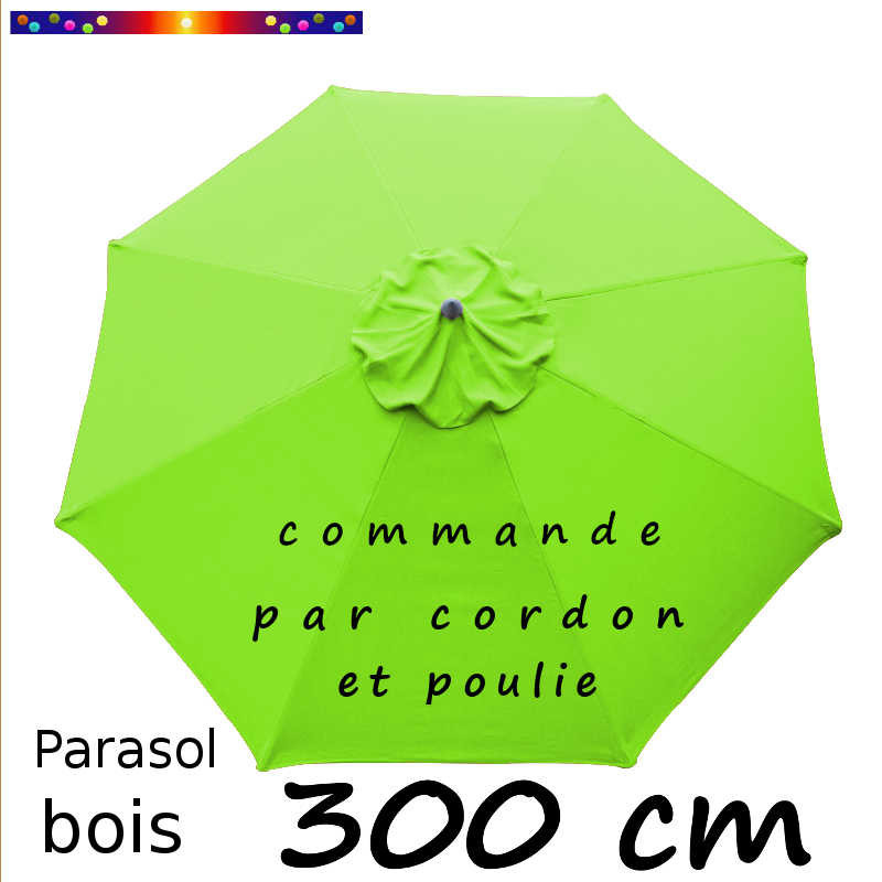 Parasol Lacanau Vert Lime 300 cm Bois : Toile vue de dessus Parasol Lacanau Vert Lime 300 cm Bois : Toile vue de dessus