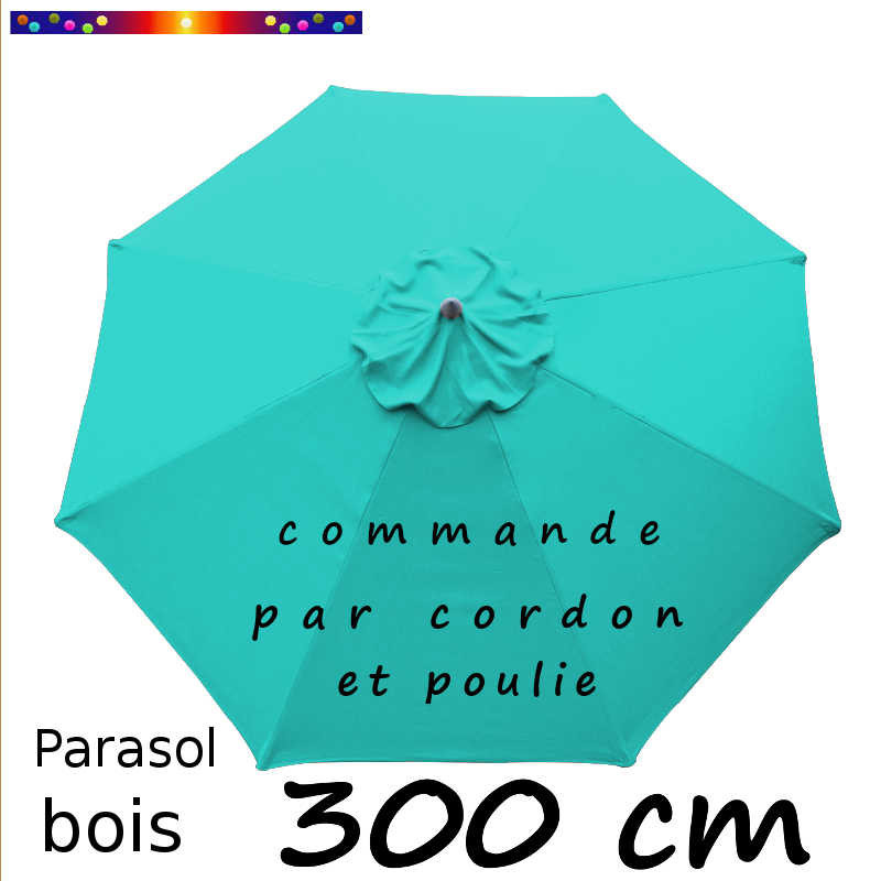 Parasol Lacanau Bleu Turquoise 300 cm Bois : Toile vue de dessus Parasol Lacanau Bleu Turquoise 300 cm Bois : Toile vue de dessus