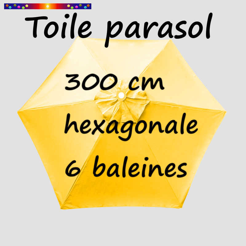 Toile en second choix : Toile de remplacement pour parasol HEXAGONAL 300 cm couleur Jaune Bouton d'Or Toile en second choix : Toile de remplacement pour parasol HEXAGONAL 300 cm couleur Jaune Bouton d'Or