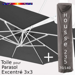 Pack Toile Gris Souris pour parasol Déporté 3x3 + Housse 235x70/140