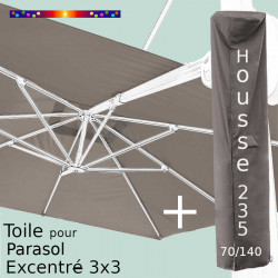 Pack Toile Taupe pour parasol Déporté 3x3 + Housse 235x70/140