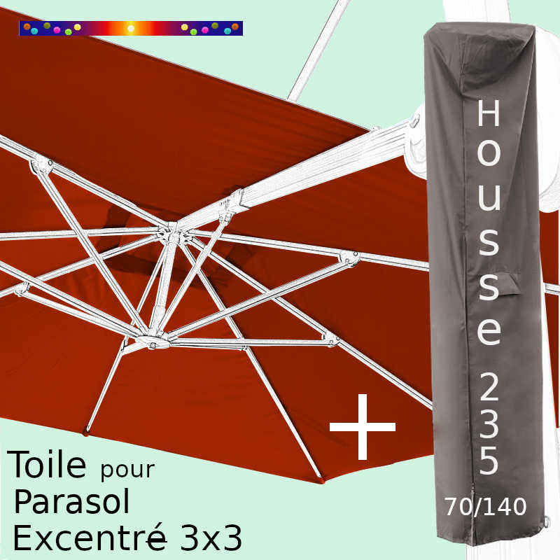Pack Toile Terracotta pour Parasol Déporté 3x3 + Housse 235x70/140