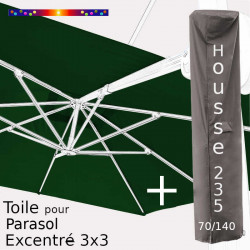 Pack : Toile Vert Pinède pour parasol Déporté 3x3 + Housse 235x70/140