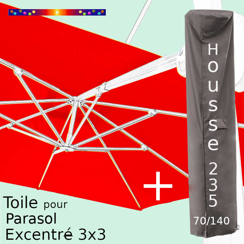 Pack : Toile Rouge Coquelicot pour parasol Déporté 3x3 + Housse 235x70/140