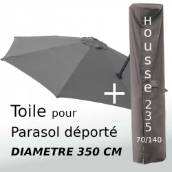 Pack : Toile Gris Foncé pour parasol Déporté 350/8 + Housse 235x70/140