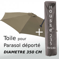 Pack : Toile Taupe pour parasol Déporté 350/8 + Housse 235x70/140
