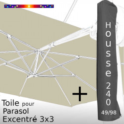 Pack : Toile Soie Grège pour Parasol Déporté 3x3 + Housse 240x49/98