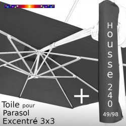 Pack : Toile Gris Souris pour Parasol Déporté 3x3 + Housse 240x49/98