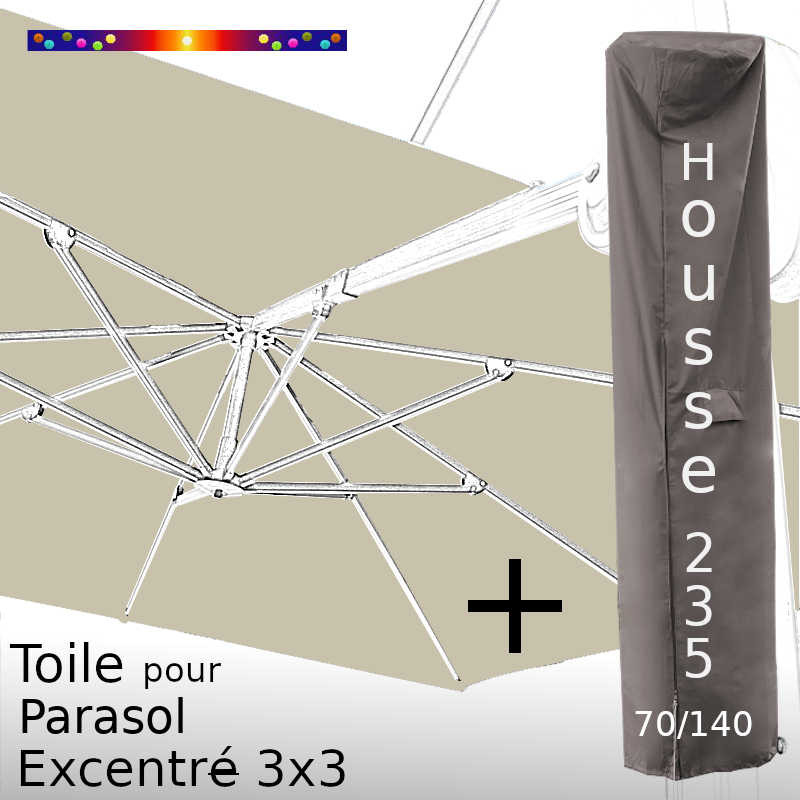 Pack : Toile Soie Grège pour parasol Déporté 3x3 + Housse 235x70/140