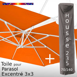 Pack : Toile Soie Orange pour Parasol Déporté 3x3 + Housse 235x70/140