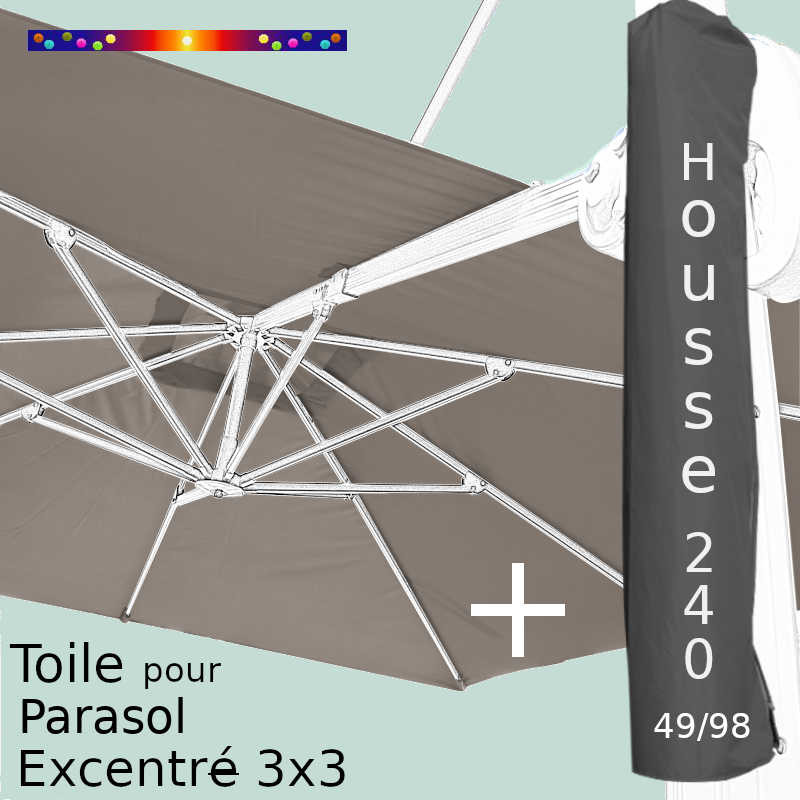 Pack : Toile Taupe pour Parasol Déporté 3x3 + Housse 240x49/98