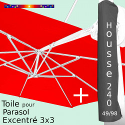 Pack : Toile Rouge pour Parasol Déporté 3x3 + Housse 240x49/98