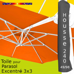 Pack : Toile Orange pour Parasol Déporté 3x3 + Housse 240x49/98