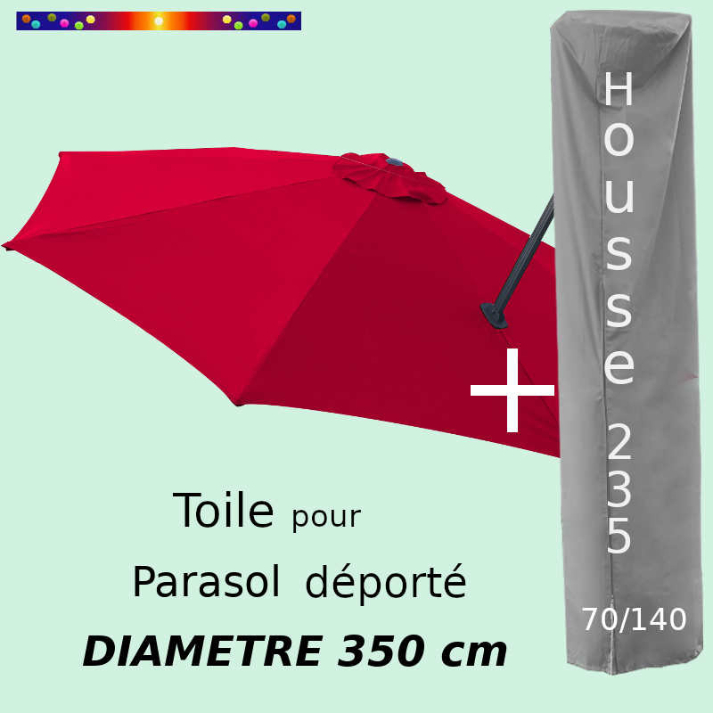 Pack : Toile Rouge Coquelicot pour parasol Déporté 350/8 + Housse 235x70/140