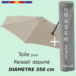 Pack : Toile Soie Grège pour parasol Déporté 350/8 + Housse 235x70/140