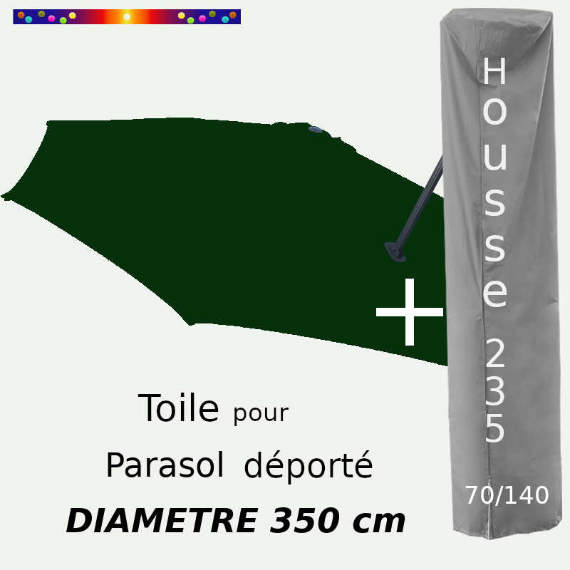 Pack : Toile Vert Pinède pour parasol Déporté 350/8 + Housse 235x70/140