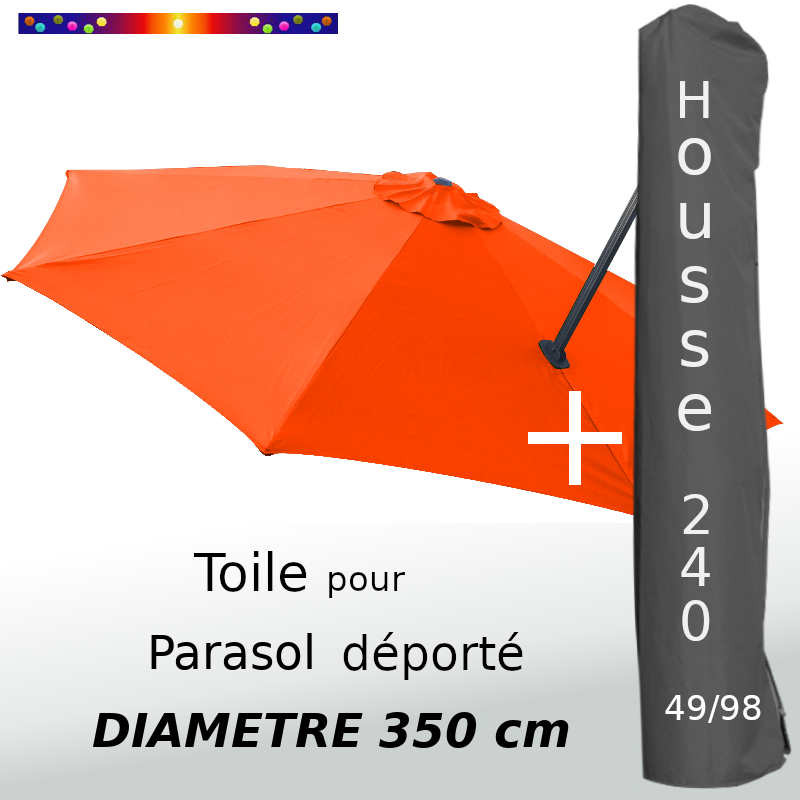 Pack : Toile Orange pour parasol Déporté 350/8 + Housse 240x49/98