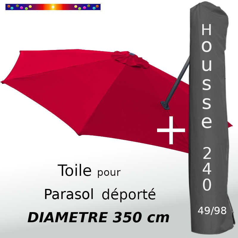 Pack : Toile Rouge Coquelicot pour parasol Déporté 350/8 + Housse 240x49/98
