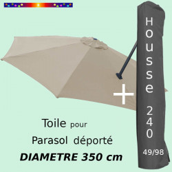 Pack : Toile Soie Grège pour parasol Déporté 350/8 + Housse 240x49/98