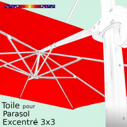 Toile CARREE 3x3 Excentrée Rouge Coquelicot pour remplacement sur Parasol Déporté Biscarrosse