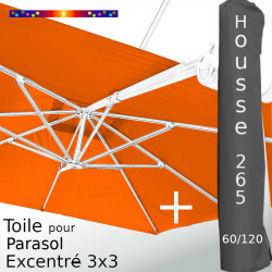 Pack : Toile Orange pour parasol Déporté 3x3 + Housse 265x60/120