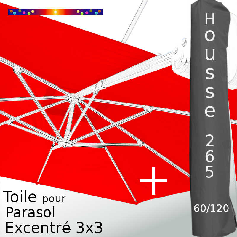 Pack : Toile Rouge pour parasol Déporté 3x3 + Housse 265x60/120