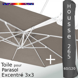 Pack : Toile Taupe pour parasol Déporté 3x3 + Housse 265x60/120