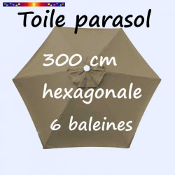 Toile de remplacement pour parasol HEXAGONAL 300 cm couleur TAUPE