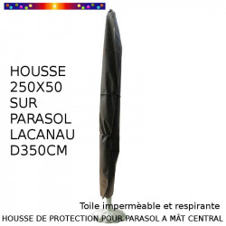 Housse pour parasol 250 cm x Largeur 50 cm : vue sur parasol Lacanau bois diamètre 350 cm