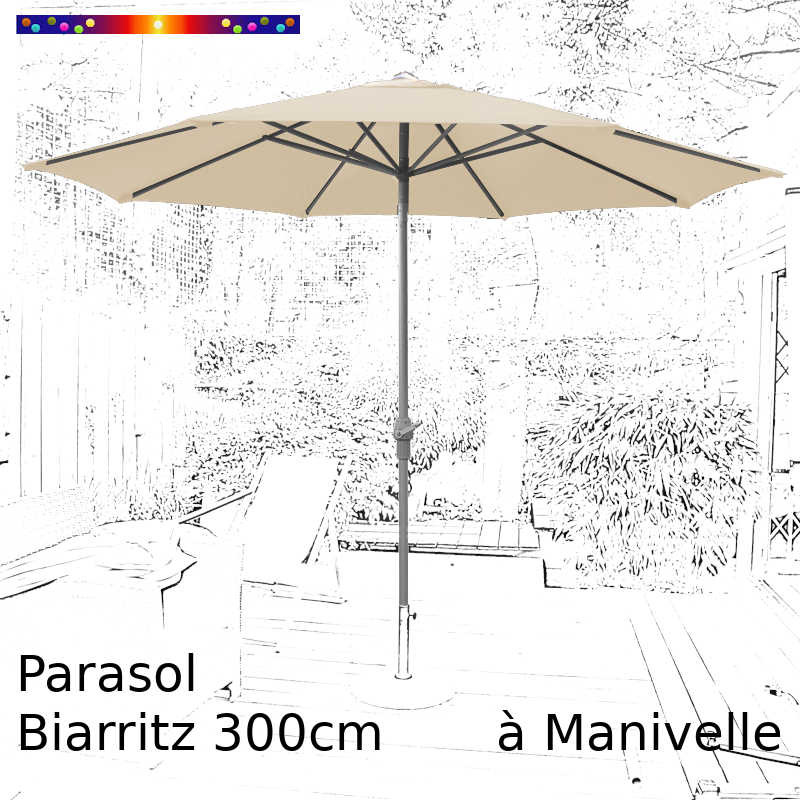 Parasol Biarritz Ecru 300 cm alu manivelle