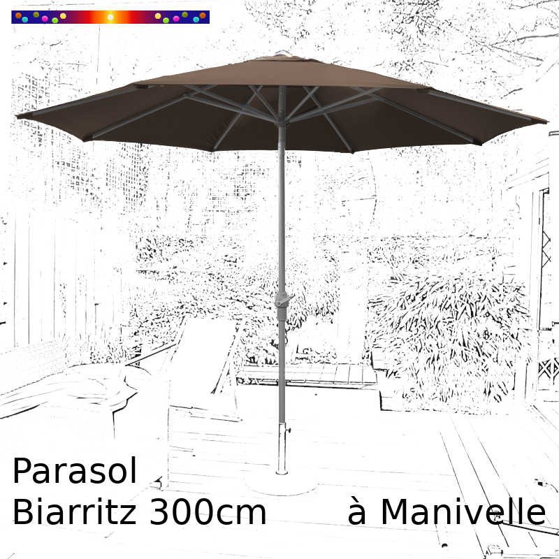 Parasol Biarritz Taupe 300 cm alu manivelle