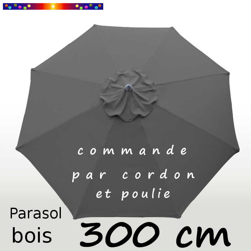 Parasol Lacanau Gris Flanelle 300 cm Bois : Toile vue de dessus