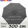 Parasol Lacanau Gris Flanelle 300 cm Bois Manivelle