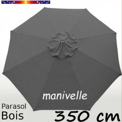 Parasol Lacanau Gris Flanelle 350 cm structure Bois et manœuvre par manivelle