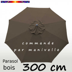 Parasol Lacanau Taupe 300 cm Bois commande par manivelle