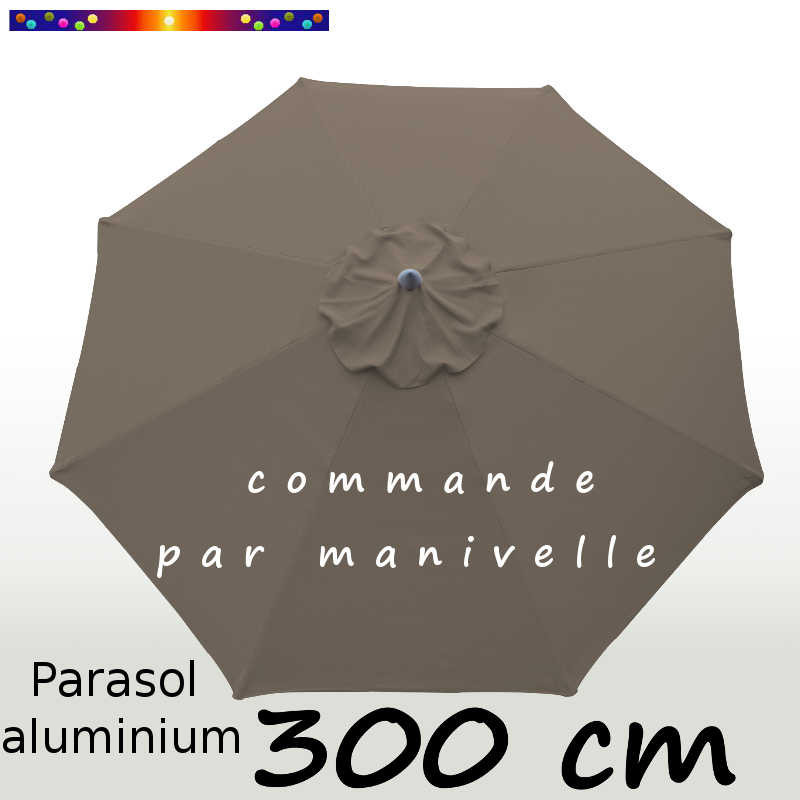 Parasol Lacanau rond (octogonal) Diamètre 300 cm en Aluminium à manœuvre par manivelle toile Gris Taupe : parasol vu de dessus