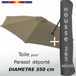 Pack : Toile Taupe pour parasol Déporté 350/8 + Housse 265x60/120