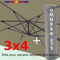 [ Pack ] Toile Taupe pour parasol Déporté 3x4 + Housse 275x75-150