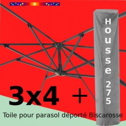 [ Pack ] Toile Rouge Coquelicot pour parasol Déporté 3x4 + Housse 275x75-150