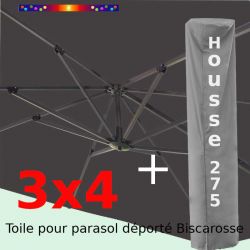 [ Pack ] Toile Grise pour parasol Déporté 3x4 + Housse 275x75-150
