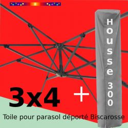 [ Pack ] Toile Rouge Coquelicot pour parasol Déporté 3x4 + Housse 300x58-116