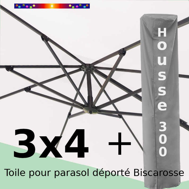[ Pack ] Toile Ecru Nature pour parasol Déporté 3x4 + Housse 300x58-116