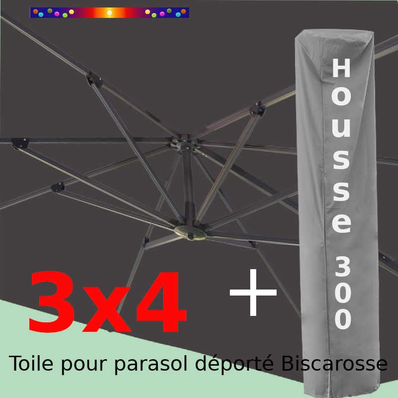 [ Pack ] Toile Grise pour parasol Déporté 3x4 + Housse 300x58-116