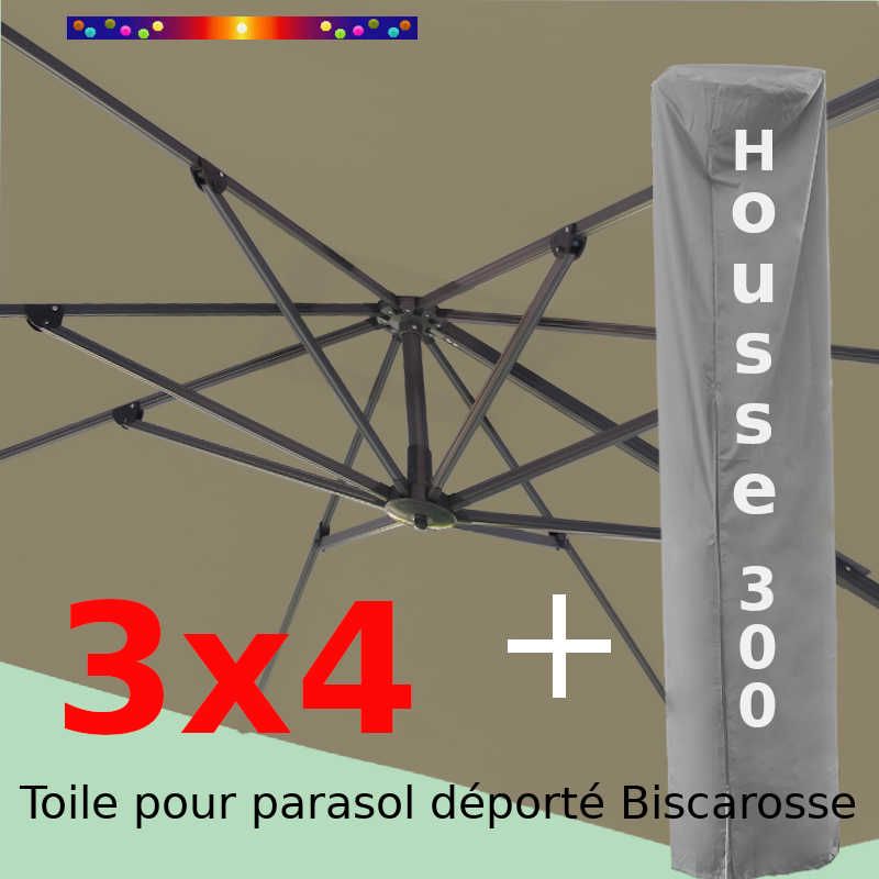 [ Pack ] Toile Taupe pour parasol Déporté 3x4 + Housse 300x58-116