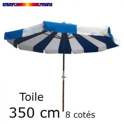 Toile OCTOGONALE (8cotés) 350cm Rayon Bleu (mât central) : vu de face