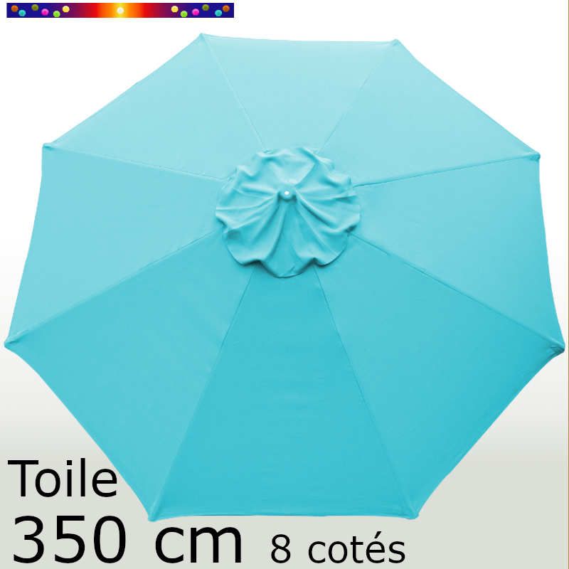 Toile OCTOGONALE (8cotés) 350cm Bleu Turquoise (mât central) : vue de dessus Toile OCTOGONALE (8cotés) 350cm Bleu Turquoise (mât central) : vue de dessus