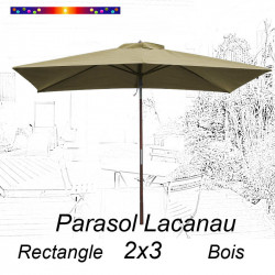Parasol Lacanau Soie Grège 2x3 Bois : vu de face