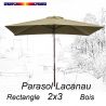 Parasol Lacanau Soie Grège 2x3 Bois : vu de face